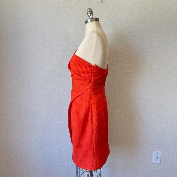 LELA ROSE Asymmetric One Shoulder Sheath Mini Dress in Orange/Red - Picture 5 of 13